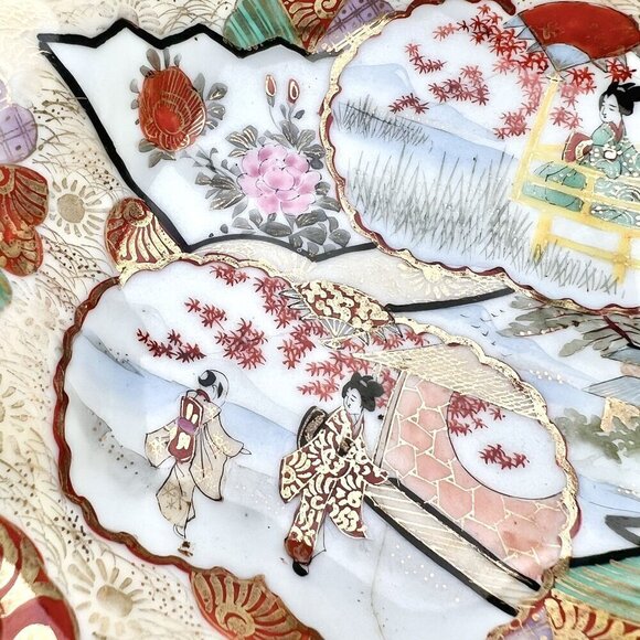 Antique Japanese Kutani Porcelain Footed Bowl Hand Painted Geisha Ware - Picture 6 of 11